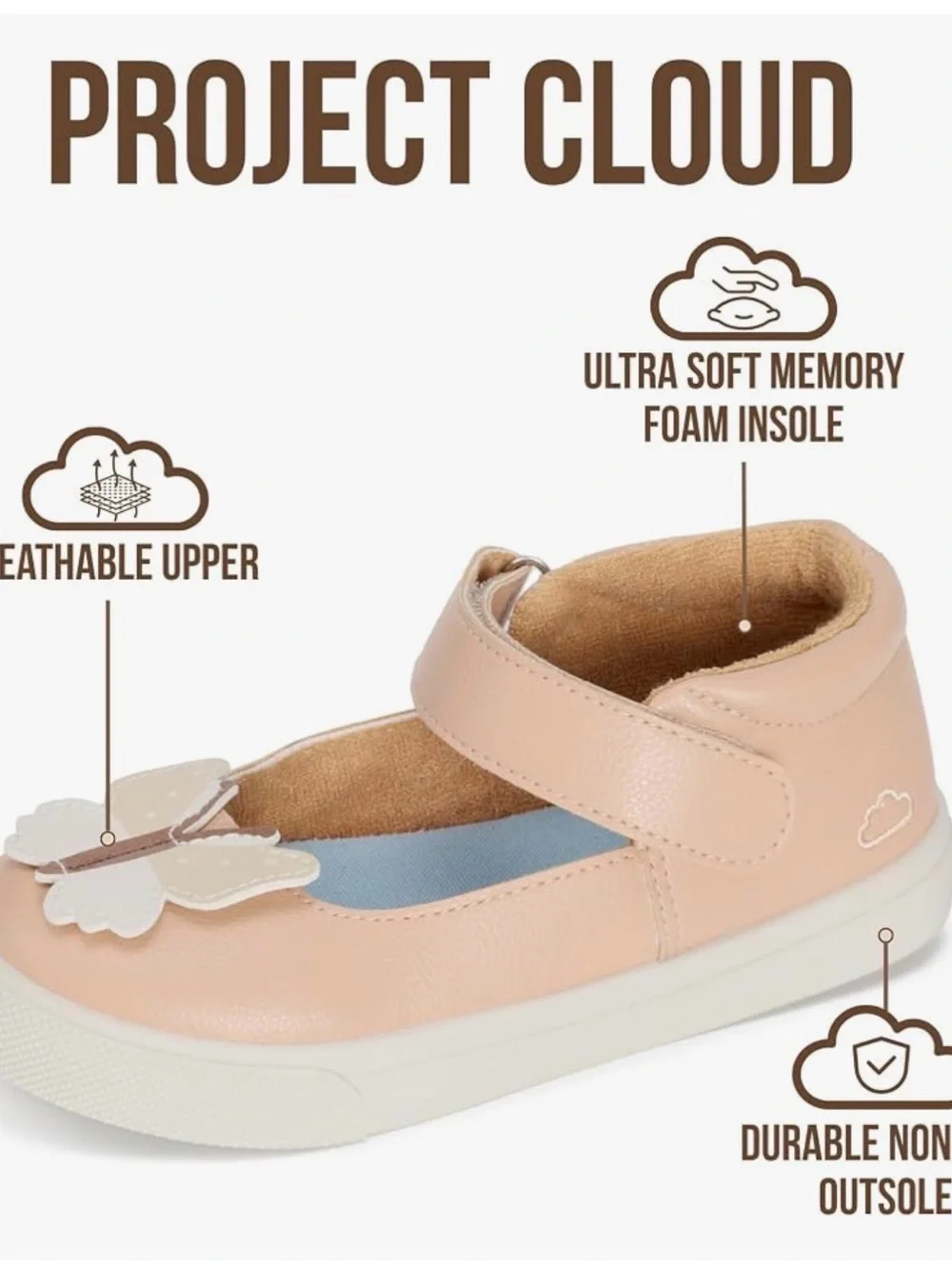 Project Clouds Pink Butterfly Mary Jane Baby Shoes